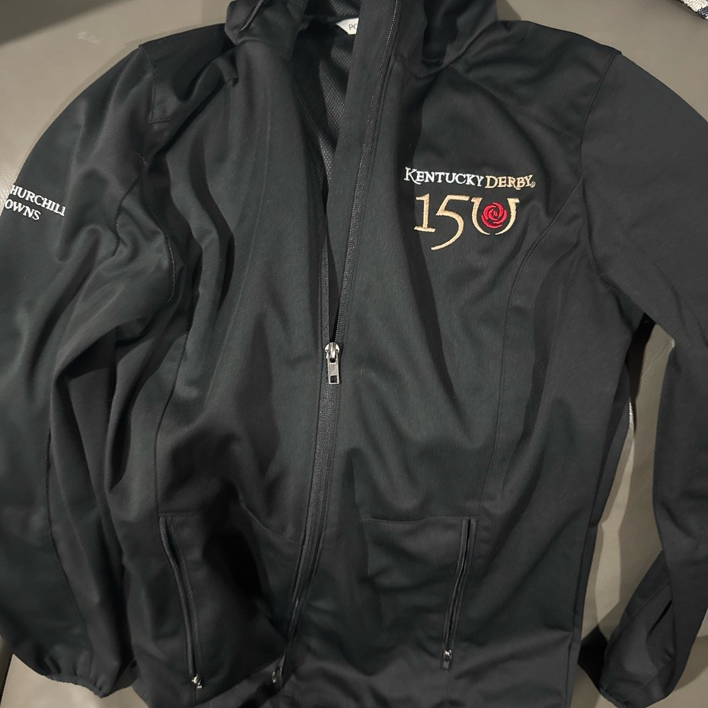 Port Authority Black Kentucky Derby 150 Softshell Jacket with Gold & Red Logo